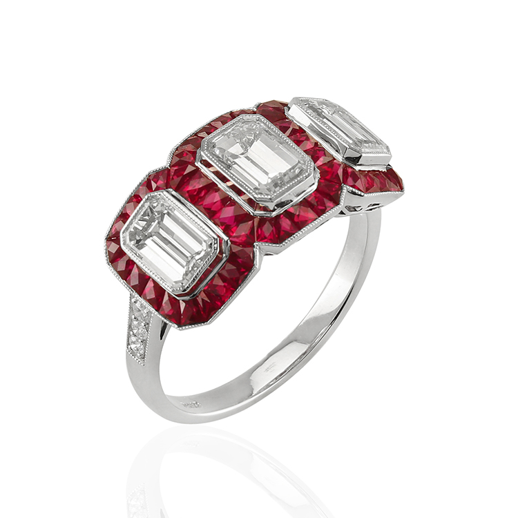 natural ruby ring emerald cut art deco